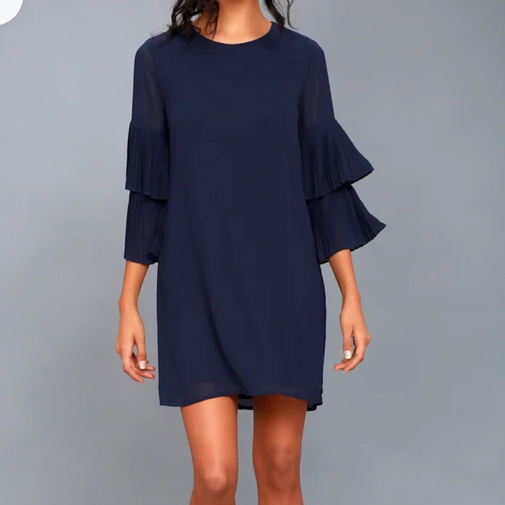 Lulus Cocktail Mini Dress Blue Chic Shift Mini Dress Statement Sleeve Small NWT